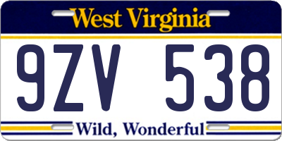WV license plate 9ZV538