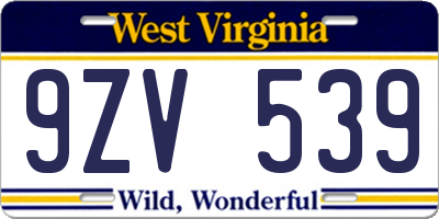 WV license plate 9ZV539
