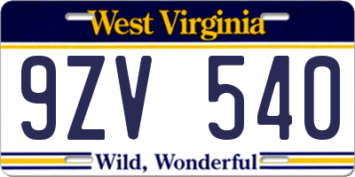WV license plate 9ZV540