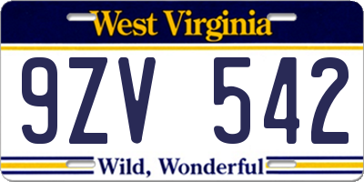 WV license plate 9ZV542
