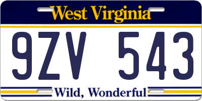 WV license plate 9ZV543
