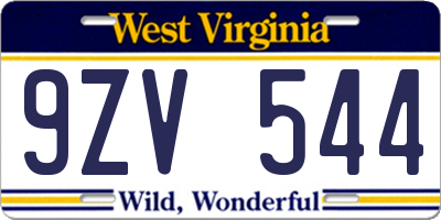 WV license plate 9ZV544