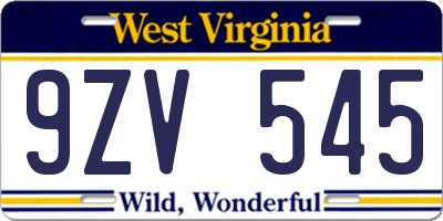 WV license plate 9ZV545