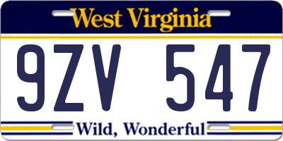 WV license plate 9ZV547