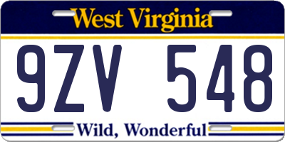 WV license plate 9ZV548
