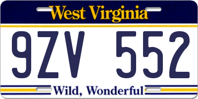 WV license plate 9ZV552