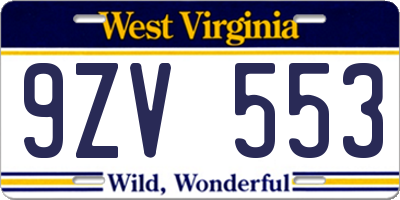 WV license plate 9ZV553