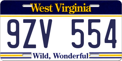 WV license plate 9ZV554