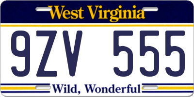 WV license plate 9ZV555