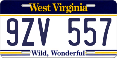WV license plate 9ZV557
