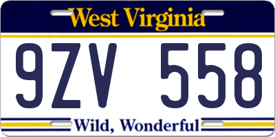WV license plate 9ZV558