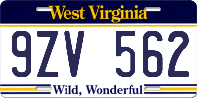 WV license plate 9ZV562