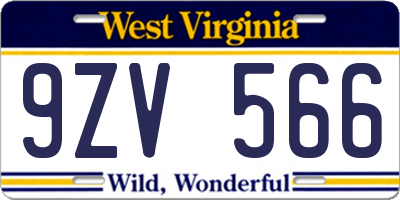 WV license plate 9ZV566