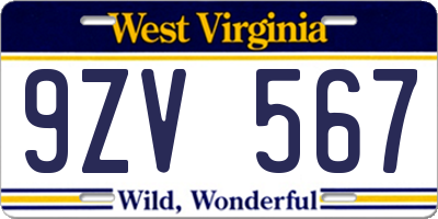 WV license plate 9ZV567