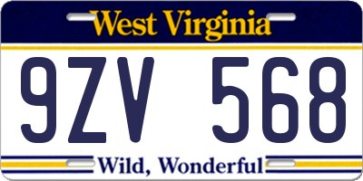 WV license plate 9ZV568