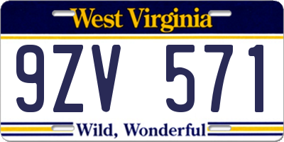 WV license plate 9ZV571