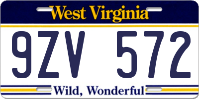 WV license plate 9ZV572
