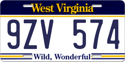 WV license plate 9ZV574