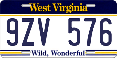 WV license plate 9ZV576