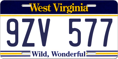 WV license plate 9ZV577