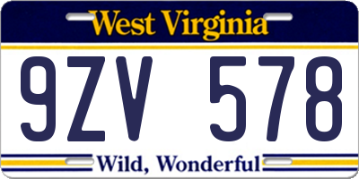WV license plate 9ZV578