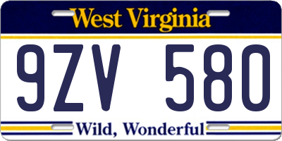 WV license plate 9ZV580