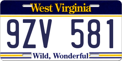 WV license plate 9ZV581