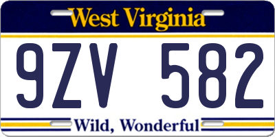 WV license plate 9ZV582