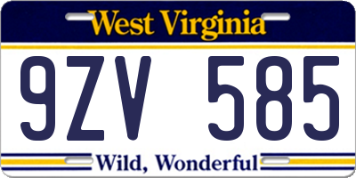 WV license plate 9ZV585