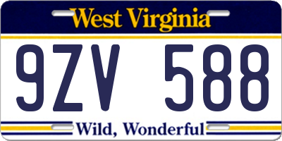 WV license plate 9ZV588