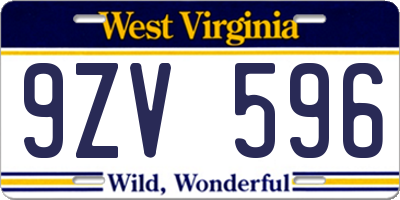 WV license plate 9ZV596