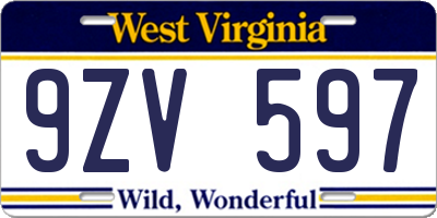 WV license plate 9ZV597