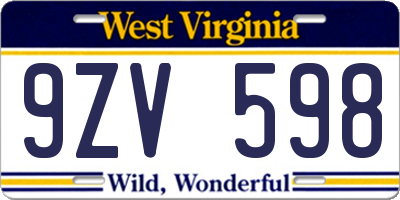WV license plate 9ZV598