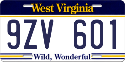 WV license plate 9ZV601