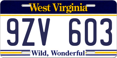 WV license plate 9ZV603
