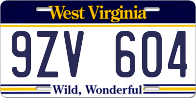 WV license plate 9ZV604