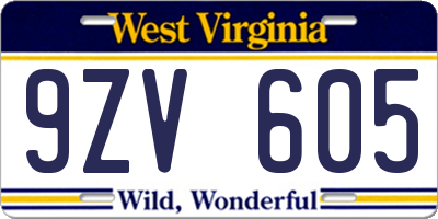 WV license plate 9ZV605