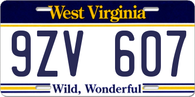 WV license plate 9ZV607
