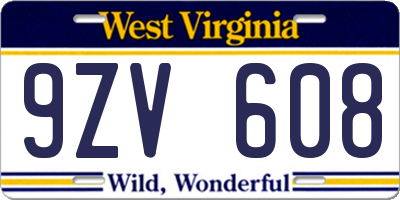 WV license plate 9ZV608