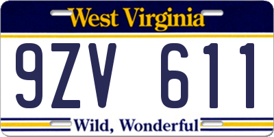 WV license plate 9ZV611