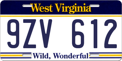WV license plate 9ZV612