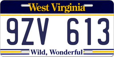 WV license plate 9ZV613