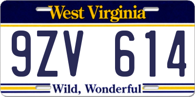 WV license plate 9ZV614