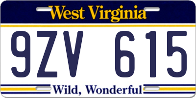 WV license plate 9ZV615