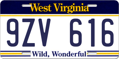 WV license plate 9ZV616