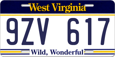 WV license plate 9ZV617