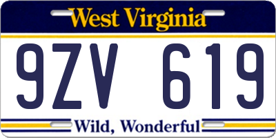 WV license plate 9ZV619