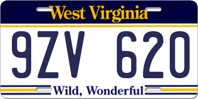 WV license plate 9ZV620