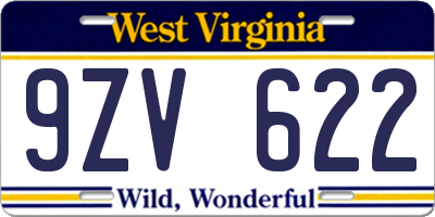 WV license plate 9ZV622