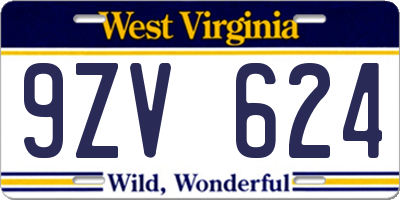WV license plate 9ZV624
